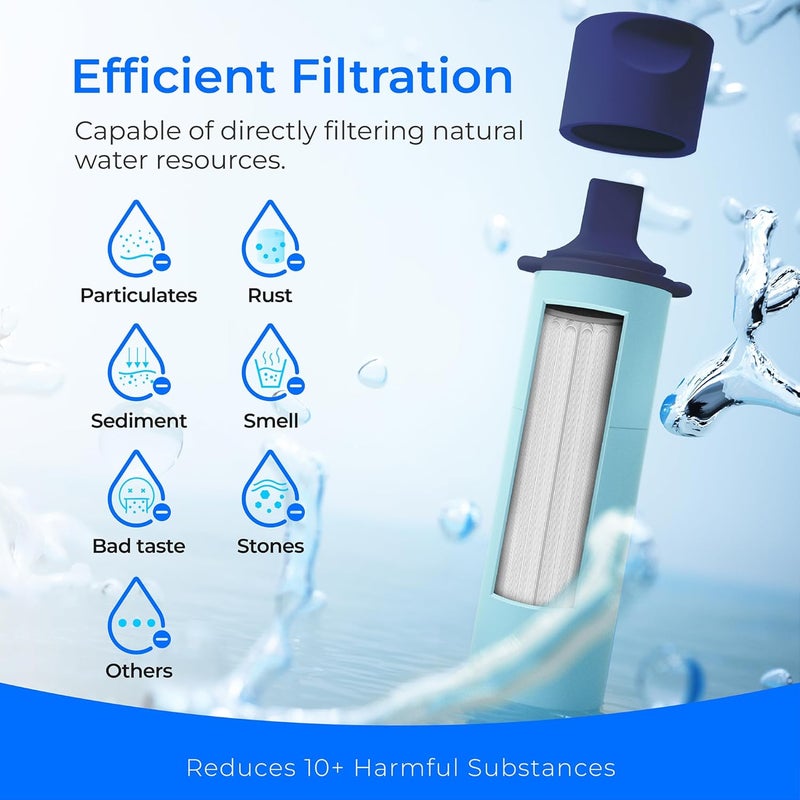 Waterdrop Gravity Water Filter Straw, Camping Water Filtration System, Water Purifier Survival for Travel, Backpacking and Emergency Preparedness, 0.1 Micron, 4 Pack, Light Blue - Image 4